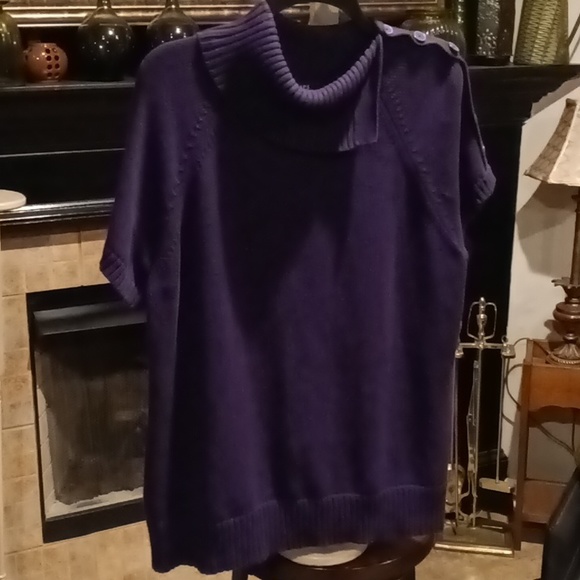 FINAL PRICE CHAPS purple s/s sweater w left-sided buttoned down shoulder 1X - Picture 3 of 9